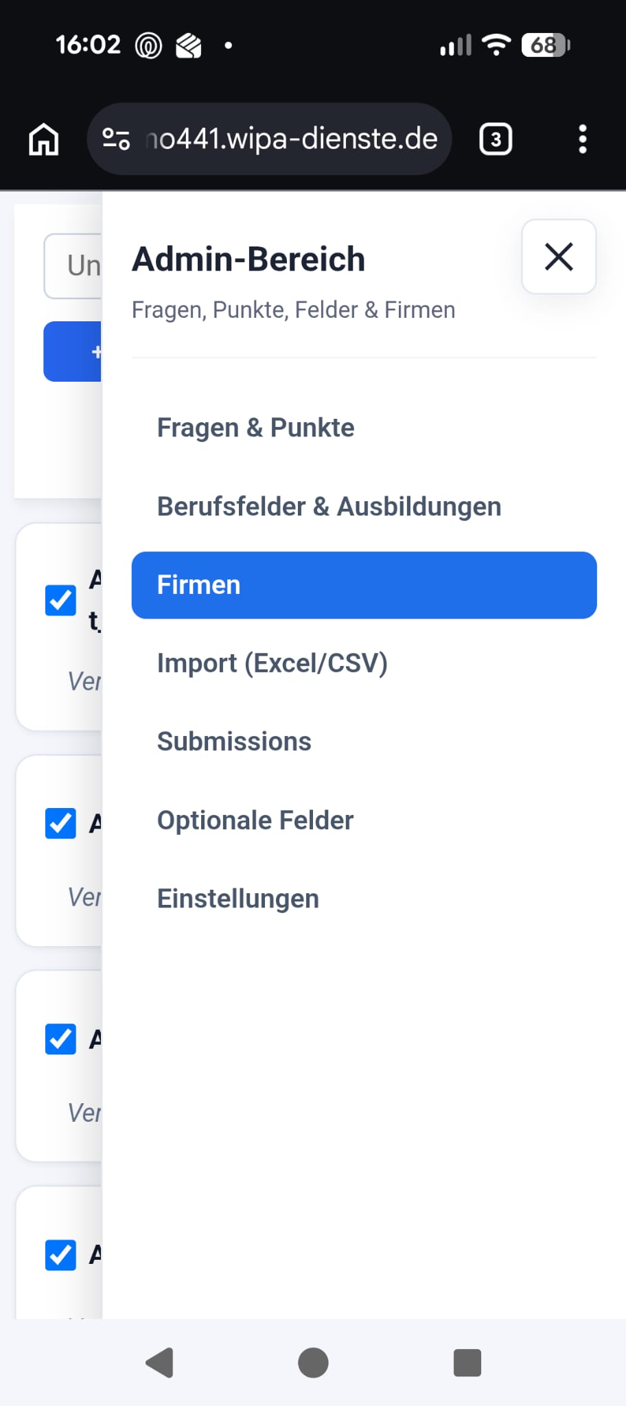 Menü Firmen